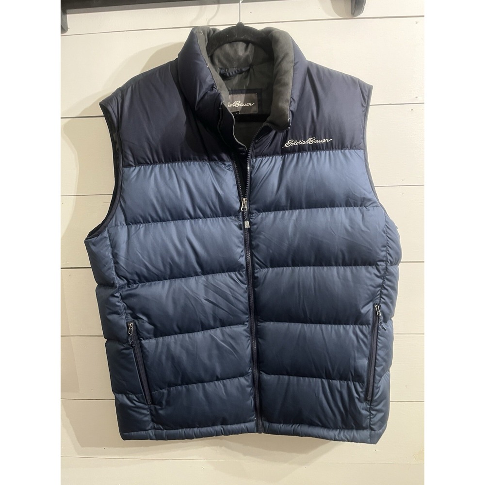 Eddie Bauer‎ Puffer Vest Mens L Classic EB550 Down Black Blue Outdoor